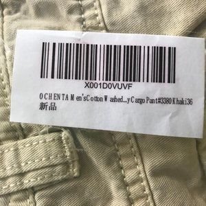 Ochenta men's cotton washed cargo pants Khaki, tall